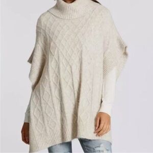 LOFT • Cable Knit Wool Blend Turtleneck Sweater Poncho Size M/L Chic Classic